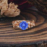 Romantic Round Cut Nature-Inspired Leaf Sapphire Engagement Ring for Women